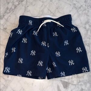 NWOT Abercrombie Kids NYY Navy Blue Logo Swim Trunks 5/6Y